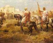 阿道夫 施赖尔 : Arab Cavalry Approaching An Oasis